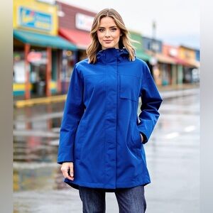 Pendleton Blue Hooded Rain Jacket Plaid Lined Softshell Zip Front Size L